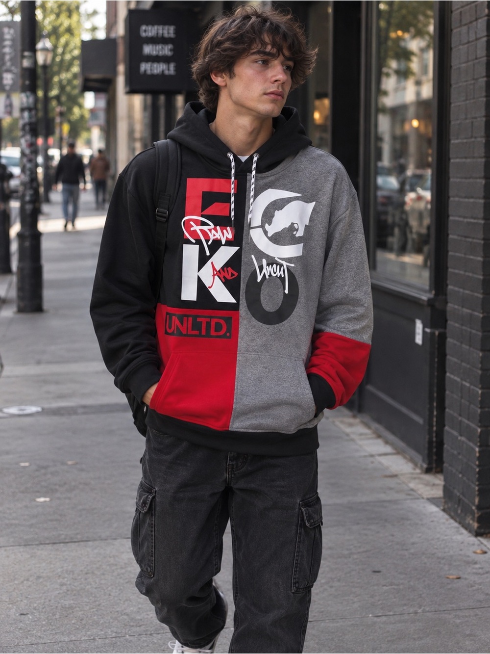 Ecko Unlimited Men’s Colorblock Hoodie - Black, Gray & Red